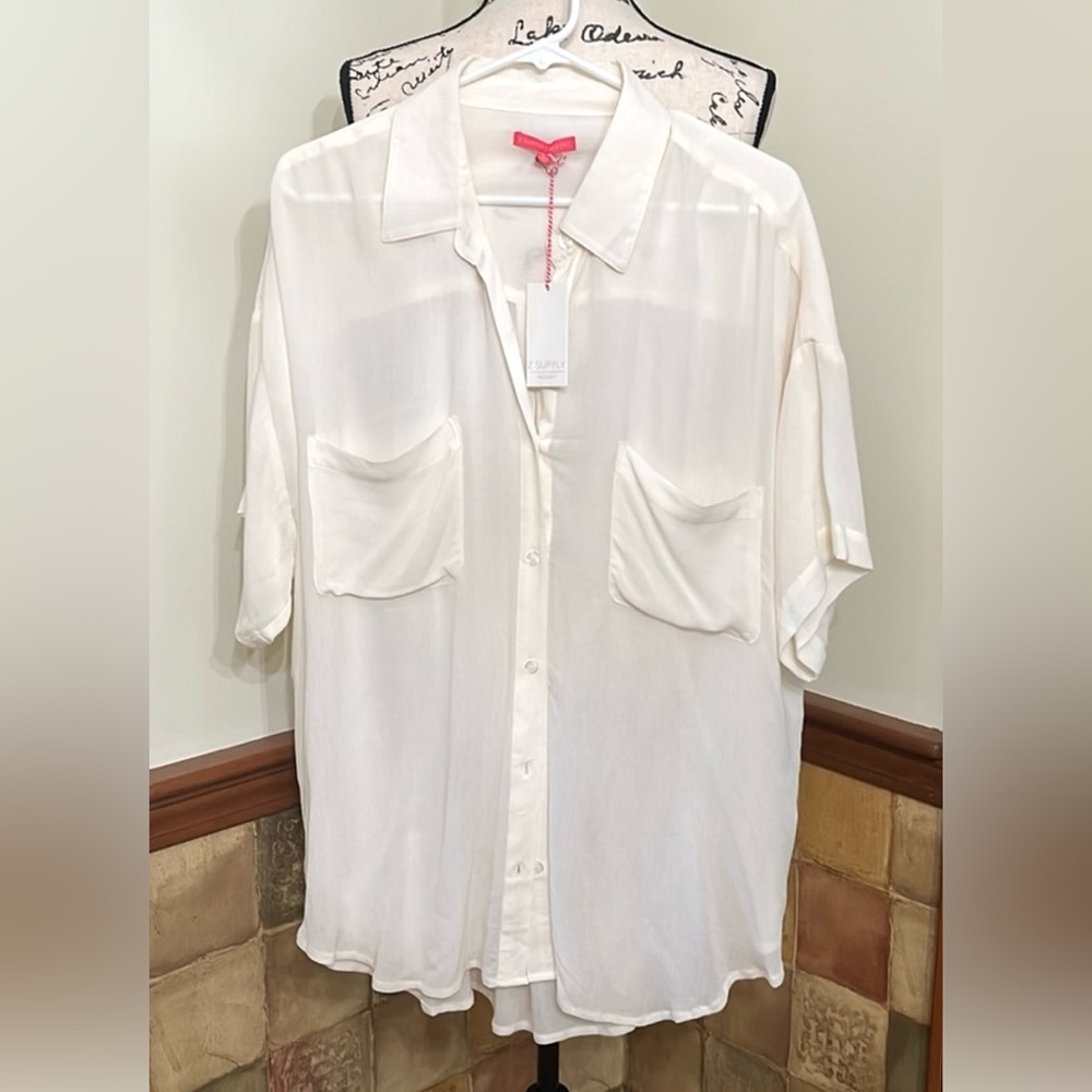 Z Supply White Casual Button Down Shirt NWT